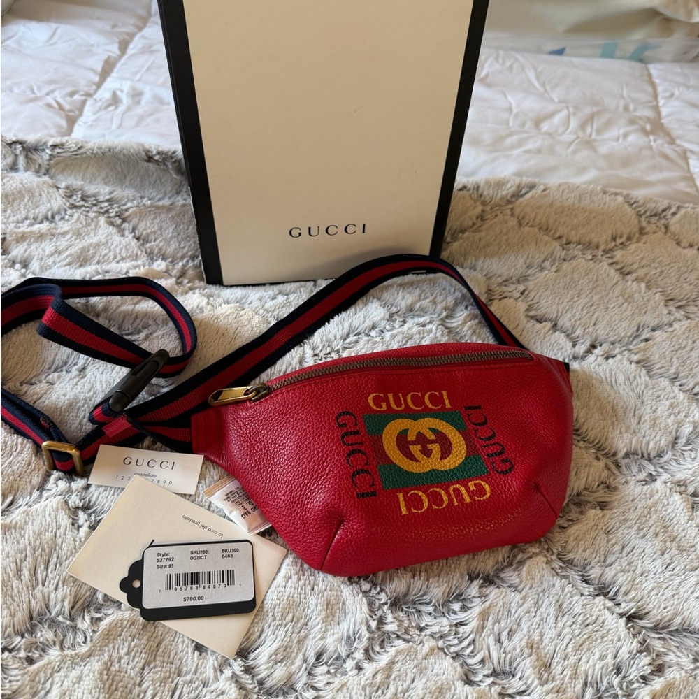 Gucci Red Leather Belt Bag with Logo